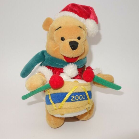 2001 Disney Store Winnie the Pooh Bear Drummer Boy Christmas Bean Plush - Picture 1 of 9